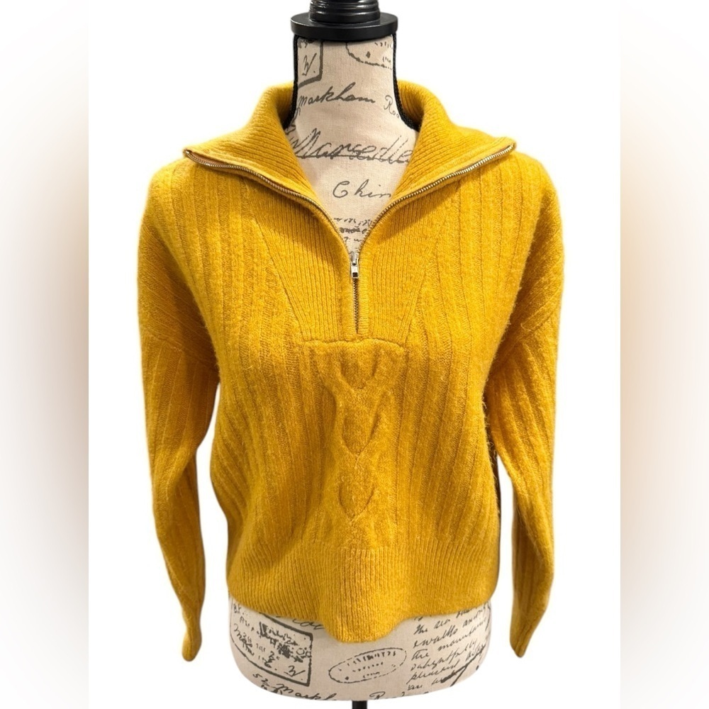 Lili Sidonio 1/4 Zip Pullover Cropped Sweater Gold Women’s XS